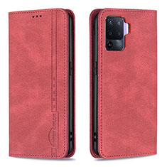 Custodia Portafoglio In Pelle Cover con Supporto B05F per Oppo Reno5 Lite Rosso