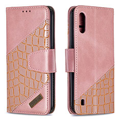 Custodia Portafoglio In Pelle Cover con Supporto B05F per Samsung Galaxy A01 SM-A015 Oro Rosa