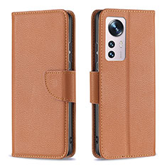 Custodia Portafoglio In Pelle Cover con Supporto B05F per Xiaomi Mi 12S 5G Marrone