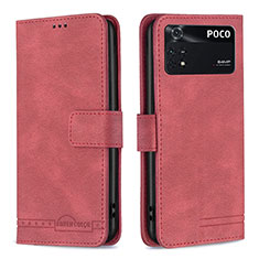 Custodia Portafoglio In Pelle Cover con Supporto B05F per Xiaomi Poco M4 Pro 4G Rosso