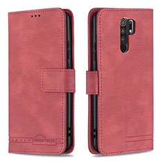 Custodia Portafoglio In Pelle Cover con Supporto B05F per Xiaomi Redmi 9 Prime India Rosso