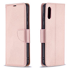 Custodia Portafoglio In Pelle Cover con Supporto B06F per Samsung Galaxy A02 Oro Rosa
