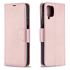 Custodia Portafoglio In Pelle Cover con Supporto B06F per Samsung Galaxy A12 Nacho Oro Rosa