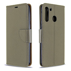 Custodia Portafoglio In Pelle Cover con Supporto B06F per Samsung Galaxy A21 Grigio