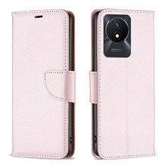 Custodia Portafoglio In Pelle Cover con Supporto B06F per Vivo Y02 Oro Rosa