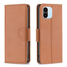 Custodia Portafoglio In Pelle Cover con Supporto B06F per Xiaomi Poco C51 Marrone