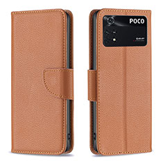 Custodia Portafoglio In Pelle Cover con Supporto B06F per Xiaomi Poco M4 Pro 4G Marrone