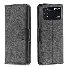 Custodia Portafoglio In Pelle Cover con Supporto B06F per Xiaomi Poco M4 Pro 4G Nero