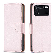 Custodia Portafoglio In Pelle Cover con Supporto B06F per Xiaomi Poco M4 Pro 4G Oro Rosa