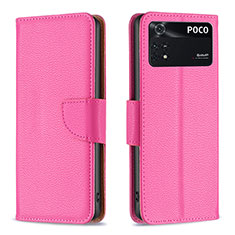 Custodia Portafoglio In Pelle Cover con Supporto B06F per Xiaomi Poco M4 Pro 4G Rosa Caldo