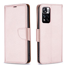 Custodia Portafoglio In Pelle Cover con Supporto B06F per Xiaomi Poco X4 NFC Oro Rosa