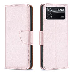 Custodia Portafoglio In Pelle Cover con Supporto B06F per Xiaomi Poco X4 Pro 5G Oro Rosa