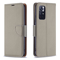 Custodia Portafoglio In Pelle Cover con Supporto B06F per Xiaomi Redmi Note 11 5G Grigio