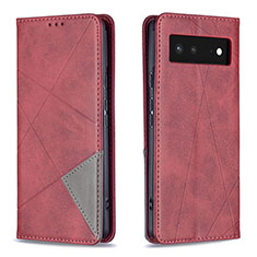 Custodia Portafoglio In Pelle Cover con Supporto B07F per Google Pixel 6 5G Rosso