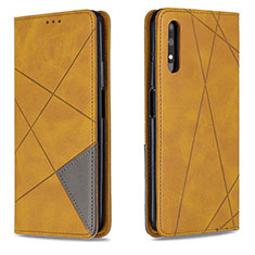 Custodia Portafoglio In Pelle Cover con Supporto B07F per Huawei P Smart Z (2019) Marrone Chiaro