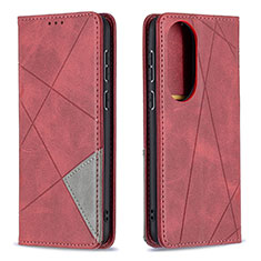 Custodia Portafoglio In Pelle Cover con Supporto B07F per Huawei P50 Rosso