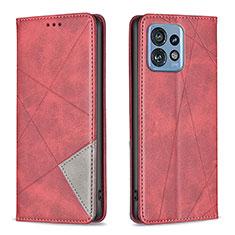 Custodia Portafoglio In Pelle Cover con Supporto B07F per Motorola Moto Edge Plus (2023) 5G Rosso