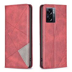 Custodia Portafoglio In Pelle Cover con Supporto B07F per Oppo A57 5G Rosso