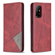 Custodia Portafoglio In Pelle Cover con Supporto B07F per Oppo A94 5G Rosso