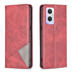 Custodia Portafoglio In Pelle Cover con Supporto B07F per Oppo A96 5G Rosso