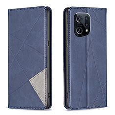 Custodia Portafoglio In Pelle Cover con Supporto B07F per Oppo Find X5 5G Blu