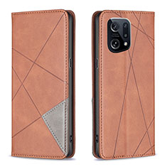 Custodia Portafoglio In Pelle Cover con Supporto B07F per Oppo Find X5 5G Marrone