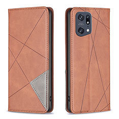 Custodia Portafoglio In Pelle Cover con Supporto B07F per Oppo Find X5 Pro 5G Marrone