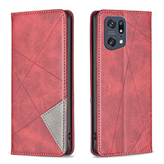 Custodia Portafoglio In Pelle Cover con Supporto B07F per Oppo Find X5 Pro 5G Rosso