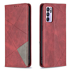 Custodia Portafoglio In Pelle Cover con Supporto B07F per Oppo Reno6 5G Rosso