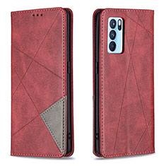 Custodia Portafoglio In Pelle Cover con Supporto B07F per Oppo Reno6 Pro 5G India Rosso