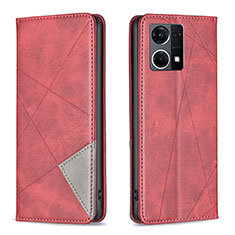 Custodia Portafoglio In Pelle Cover con Supporto B07F per Oppo Reno8 4G Rosso