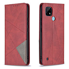 Custodia Portafoglio In Pelle Cover con Supporto B07F per Realme C21 Rosso