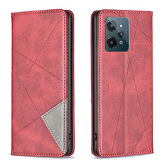 Custodia Portafoglio In Pelle Cover con Supporto B07F per Realme C31 Rosso