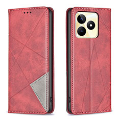 Custodia Portafoglio In Pelle Cover con Supporto B07F per Realme C53 India Rosso