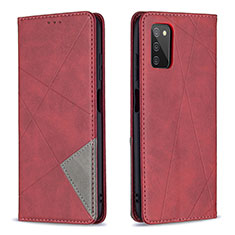 Custodia Portafoglio In Pelle Cover con Supporto B07F per Samsung Galaxy F02S SM-E025F Rosso