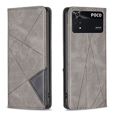 Custodia Portafoglio In Pelle Cover con Supporto B07F per Xiaomi Poco M4 Pro 4G Grigio