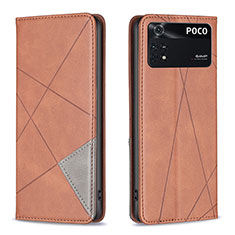 Custodia Portafoglio In Pelle Cover con Supporto B07F per Xiaomi Poco M4 Pro 4G Marrone