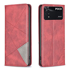 Custodia Portafoglio In Pelle Cover con Supporto B07F per Xiaomi Poco M4 Pro 4G Rosso