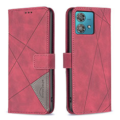 Custodia Portafoglio In Pelle Cover con Supporto B08F per Motorola Moto Edge 40 Neo 5G Rosso