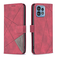 Custodia Portafoglio In Pelle Cover con Supporto B08F per Motorola Moto Edge Plus (2023) 5G Rosso