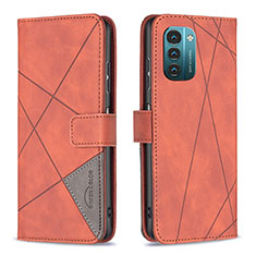 Custodia Portafoglio In Pelle Cover con Supporto B08F per Nokia G11 Arancione