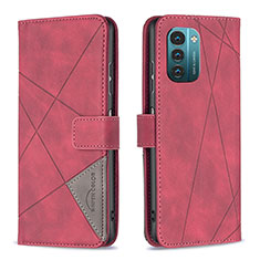 Custodia Portafoglio In Pelle Cover con Supporto B08F per Nokia G11 Rosso