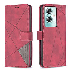 Custodia Portafoglio In Pelle Cover con Supporto B08F per Oppo A2 5G Rosso