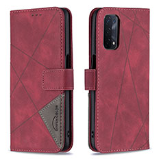 Custodia Portafoglio In Pelle Cover con Supporto B08F per Oppo A54 5G Rosso