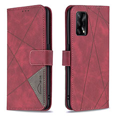 Custodia Portafoglio In Pelle Cover con Supporto B08F per Oppo A95 4G Rosso