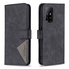 Custodia Portafoglio In Pelle Cover con Supporto B08F per Oppo A95 5G Nero