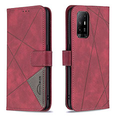 Custodia Portafoglio In Pelle Cover con Supporto B08F per Oppo A95 5G Rosso