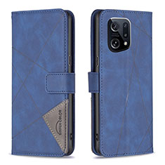 Custodia Portafoglio In Pelle Cover con Supporto B08F per Oppo Find X5 5G Blu