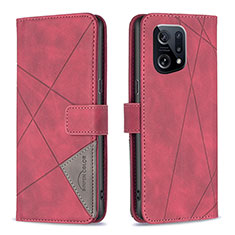 Custodia Portafoglio In Pelle Cover con Supporto B08F per Oppo Find X5 5G Rosso