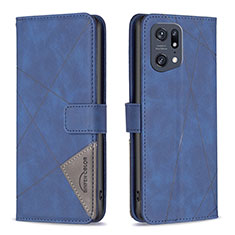 Custodia Portafoglio In Pelle Cover con Supporto B08F per Oppo Find X5 Pro 5G Blu